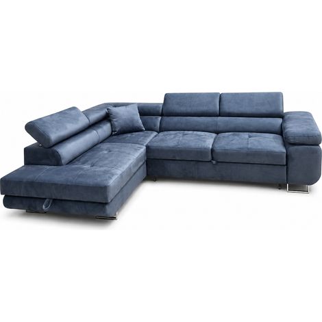 Canapé d'Angle Convertible TOULOUSE Bleu avec COFFRE de rangement – Angle Gauche – Velours – 275x202 cm (1/5)