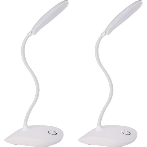 Lampe de bureau LED à col flexible, 3 intensités lumineuses, lampe de table sans fil 5W tactile, compacte et portable pour étude, bureau, chambre, lot de 2, plastique (1/5)
