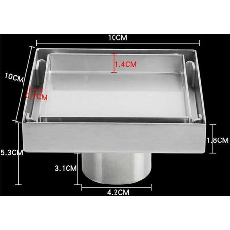 Siphon De Sol - Drain Carré Acier Inoxydable SUS 304 - 10 x 10 cm - Anti-Odeurs Et Nuisibles - 1 Pièce (1/5)