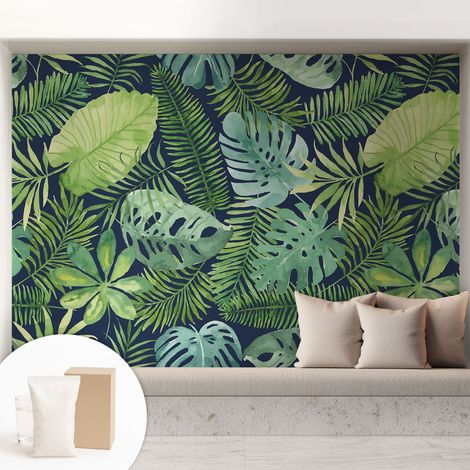 Fototapete - Tapete Vliestapete mit Kleber - Wandtapete Moderne Wandbild Schlafzimmer Wohnzimmer Tropische Blätter 208x146 cm (1/5)