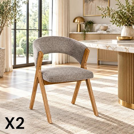 Chaise taupe bois et tissu, forme ronde (lot de 2) AGADE (1/5)