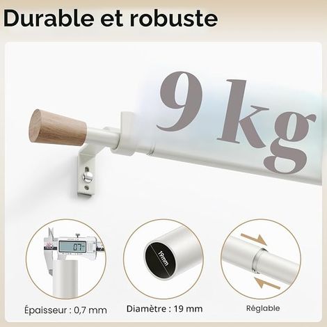 White Extendable Curtain Pole 76-208cm Diameter 16/19mm with Hardware Kit for Eyelet Curtains Finial Living Room Bedroom Splicing Adjustable (1/4)