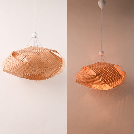 Lámpara colgante mimbre geométrica blanca Ø61cm (1/5)