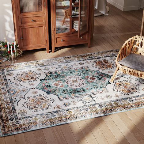 Alfombra vintage antideslizante y lavable, de pelo corto, para salón y dormitorio, 230 x 160 cm, multicolor. (1/5)
