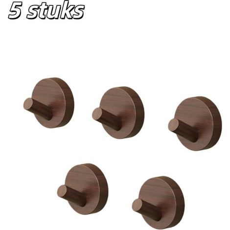 Lot de 5 crochets muraux en bois de noyer – Patères rondes style scandinave sans perçage – Pour entrée, salon, chambre et chapeaux – Marron