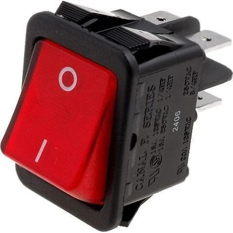 Interrupteur à bascule rouge 16A/250V – Lampe néon 230V – Taille trou de montage 30,2x22mm – Durée de vie 10000 cycles