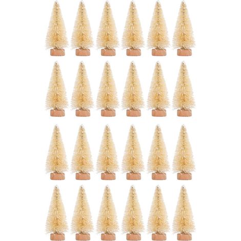 Mini sapin de noël artificiel, 24 pièces, avec Base en bois, décoration de Table, artisanat d'hiver, 2,4 pouces, Beige (1/5)