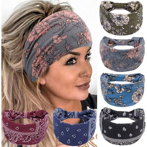 Bandeaux bohèmes pour femmes, larges bandanas, foulards à nœuds pour cheveux, bandeaux africains à imprimé floral, turbans élastiques épais et extensibles, lot de 6