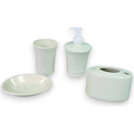 Set accessori bagno in ceramica bianca dispenser sapone liquido portaspazzolini e portasaponette (1/2)