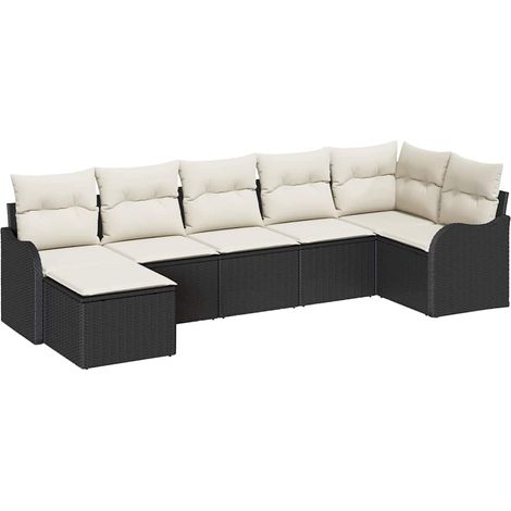 Maison Exclusive - Set Divano da Giardino 7 pcs Nero e bianco Poly Rattan