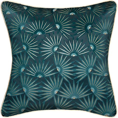 Funda de cojín Feel - terciopelo - azul pato y oro - 40x40 cm - Atmosphera créateur d'intérieur