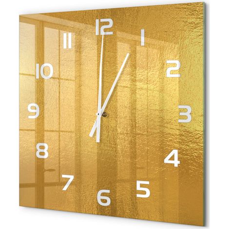 Grande Horloge Murale Carrée Originale en Verre Silencieuse Design Moderne Salon Arrière-plan en feuille d'or 60x60 cm (1/5)