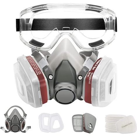Masque respiratoire réutilisable Demi-visage avec lunettes de protection contre les particules de pollen, anti-tache, ciment (1/5)
