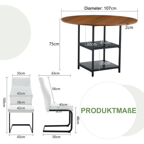 Conjunto de comedor con mesa redonda de 107 cm y 2 sillas blancas MDF metal HOMVRA (1/5)