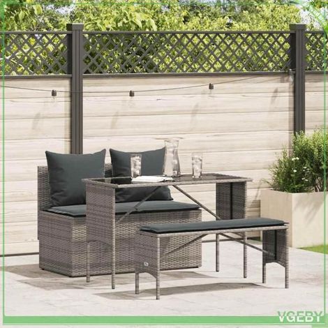 Ensemble à manger de jardin - FAFEICY - 4104183 - Résine tressée - Coussins gris - Dessus verre trempé (1/5)