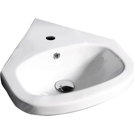 Aqualine Vitroya - Lavabo d'angle 46x46 cm, avec trop-plein, trou pour robinet, blanc VT145 (1/3)