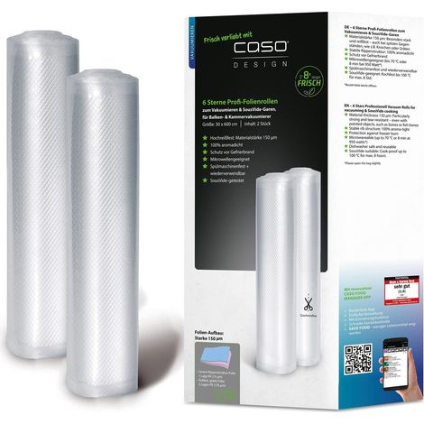 CASO Rotoli di pellicola professionale a 6 stelle, 30 x 600 cm, 2 rotoli, sacchetti sottovuoto per tutti i sottovuoto, resistenti e antistrappo, circa 150 μm, sacchetti sottovuoto per alimenti, senza (1/4)