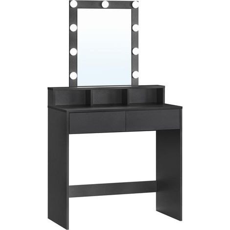 Coiffeuse moderne avec miroir et rangements 40 x 80 x 145 cm design épuré en panneau d'aggloméré noir (1/2)