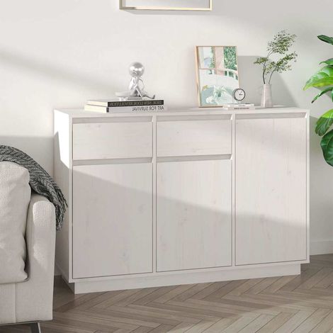 Aparador de madera maciza de pino blanco 110x34x75 cm (1/4)