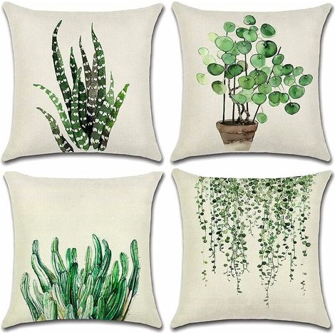 Housse de coussin d'extérieur, ensemble de 4 pièces de taie d'oreiller imperméable à motif de feuilles vertes, convient à la décoration de la chambre du salon du jardin de la cour, 44x44 cm (1/5)