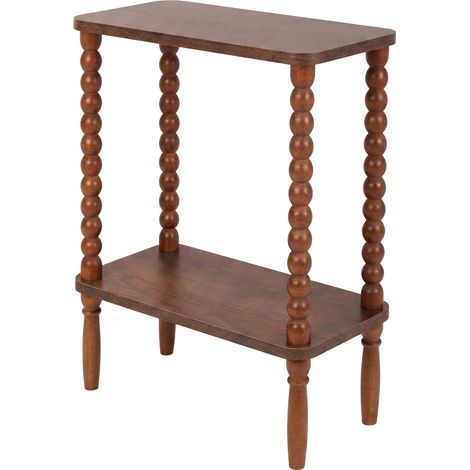 Levede Narrow Side Table 2 Tier Storage MDF End Table Rubber Wood Legs Brown (1/5)