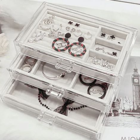 3-stöckige Schmuckaufbewahrungsbox – Organizer für Ohrringe, Armbänder, Halsketten und Ringe (1/5)