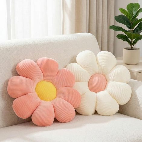 2 coussins marguerite peluche rose blanc 38x38 (1/5)