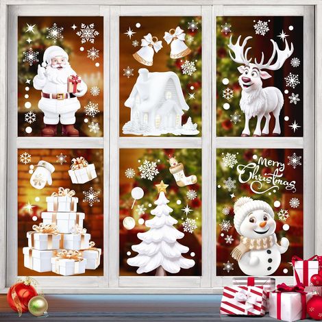 Weihnachtsfensteraufkleber, 9 Bögen, 190 Stück, wiederverwendbar, doppelseitig, PVC, statisch haftend. (1/5)