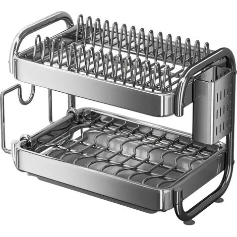 Égouttoir à vaisselle de qualité supérieure avec étagère amovible pour planche à découper et séchoir à baguettes, design en acier inoxydable, égouttoir multifonction avec rangement pour (1/4)