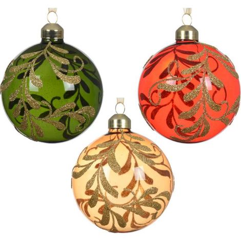 Decoris Pallina di Natale in Vetro - Decorazione Rami Glitterati - 8cm