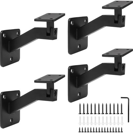Lot de 4 Supports de rampe réglables, Support de main courante carré robuste, Fixation murale pour mains courantes intérieures et extérieures, Inclut accessoires de montage, Noir (1/5)