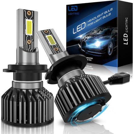 H7 LED Bulbs 60W 16000LM 7000K White 12V 500% Brightness LED Lamps H7 Headlight for Car Low or Road Lights Canbus Error Free, Replace Halogen and Xenon 2PCS (1/5)