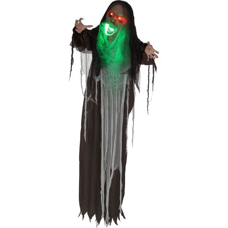 Mostro verde, decorazione di Halloween, effetti sonori spaventosi, occhi rossi, articolato, 183 cm (1/5)