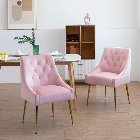 Esszimmerstühle 2er Set Samt Rosa mit Metallbeinen, modern gepolstert (1/5)