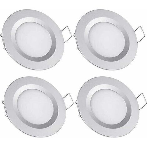 4 faretti da incasso a LED da 12 V, foro 58-65 mm, 3 W, 6400 K, per camper, barca, roulotte, furgone, yacht, bianco freddo (finitura argento), DEBUNS (1/5)