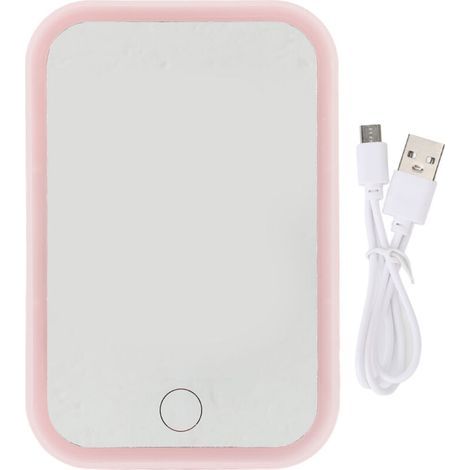 Miroir de maquillage LED rose avec contrôle tactile, miroir de vanité carré rotatif à luminosité réglable pour bureau