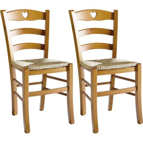 NAPLES - Lot de 2 Chaises Teinté Chêne et Assises en Paille (1/3)