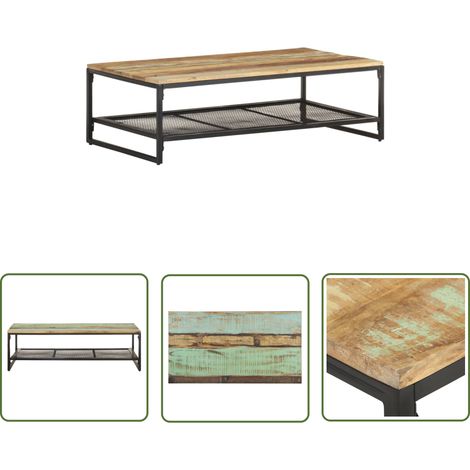 The Living Store Table basse 110x60x35 cm Bois de récupération massif - Table Basse Bois - Meuble Rustique - Table D'appoint Vintage - Table Salon Design - Mobilier Industriel (1/5)