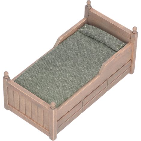 Lit miniature en bouleau pour maison de poupée à l'échelle 1:12, mobilier miniature, accessoires de décoration pour maison de poupée, marron (1/5)