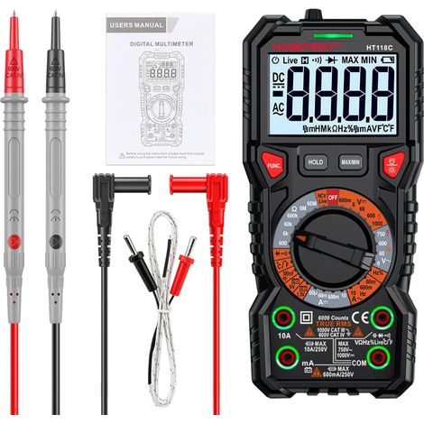 Multimètre Digital Multimètre Numérique HT118 Ture RMS, Plage Automatique NCV Hz 1000V AC/DC 6000 Points, Testeur Multimètre Professionnel De Haute Précision (1/5)