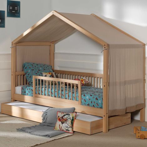 Lit maison Forrest 90x200 avec lit gigogne, barrière de lit et (1/5)