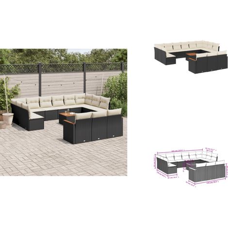 14-tlg. Garten-Sofagarnitur mit Kissen Schwarz Poly Rattan - Gartenmöbel Set - Gartensorte - Outdoor Möbel - Lounge Sofa - Esstisch (1/3)