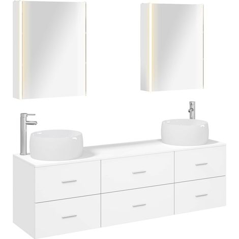 Bathroom Furniture Set 5 pcs White Engineered Wood and Glass vidaXL (1/5)