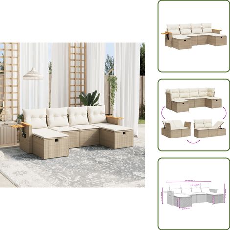 Salon de jardin avec coussins 6 pcs beige résine tressée - Ensemble Salon De Jardin - Salon De Jardin Extérieur - Mobilier De Jardin - Fauteuil De Jardin - Table Basse Jardin (1/5)