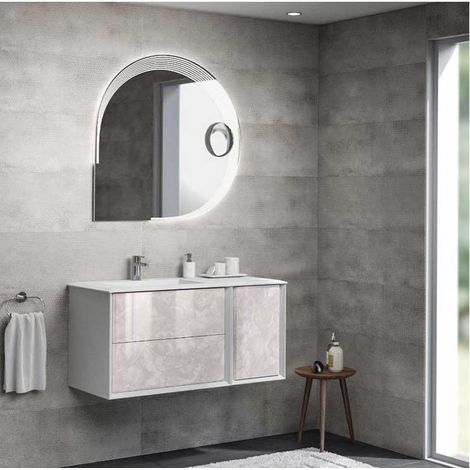 Mobile Bagno Bellagio105 cm SospesoFrontali in Vetro Marmorizzato Light Onice Base 2 cassetti e 1 anta - Lavabo in Resina (1/5)