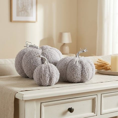 Decorative Grey Pumpkin Ornament Set (1/2)