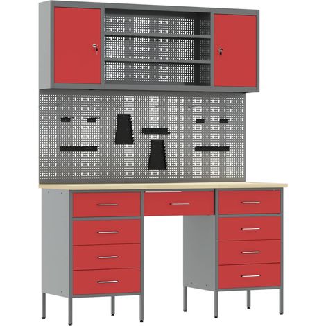 vidaXL Armario de trabajo con cajón 7 uds. Rojo y Gris (1/2)