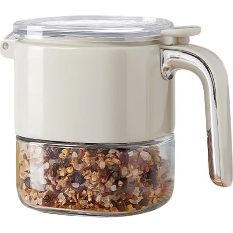 Récipients en verre pour assaisonnement, pot à sel avec couvercle et cuillère – Boîte hermétique pour garde-manger, cuisine, sel, poivre, table à manger, restaurant, organisation (1/5)