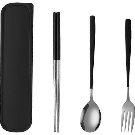 Ensemble de 3 couverts de voyage portables (fourchette et cuillère) avec boîte (1/5)