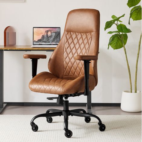 Silla de oficina de respaldo alto, asiento regulable y reposabrazos regulables, marrón HAVRYA (1/2)